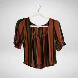 American Eagle Striped Squareneck Crop Blouse Size Small